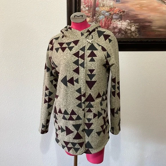 North Face Crescent Wrap Fleece Jacket Toggle Button Peyote Beige Aztec Sweater